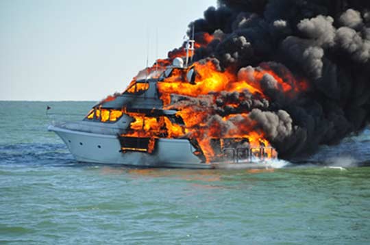 yacht burning